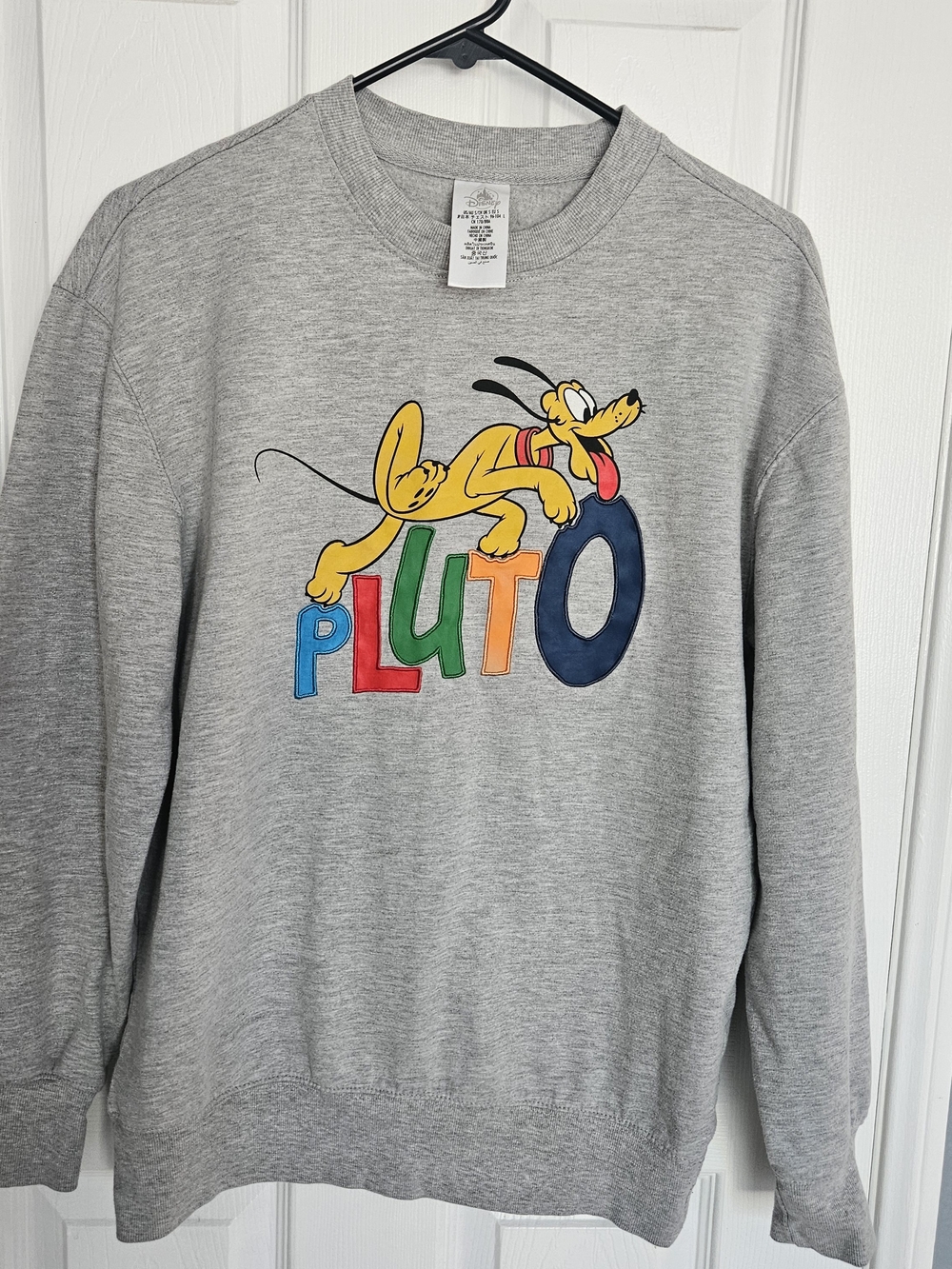 Disney Mens' Grey Crewneck Featuring Colorful Pluto Graphic